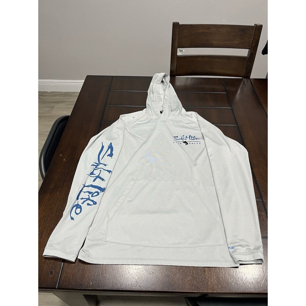 Salt Life Vapor Performance Hoodie Sun Shirt Mens Size S White Fishing Pullover